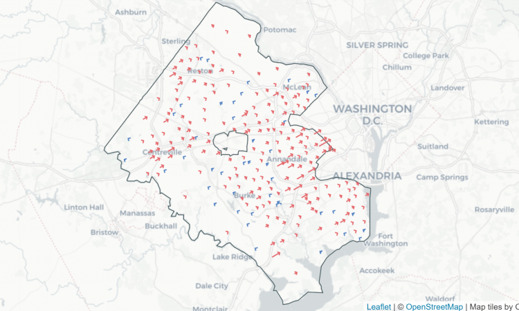On Election Day 2021, 8/10 Fairfax Precincts Trended Republican

A new map published by Virginia Public Access Project (VPAP) illustrates the significant gains Republicans made in Fairfax County this year. As VPAP noted: "In deep blue Fairfax County, Glenn Youngkin