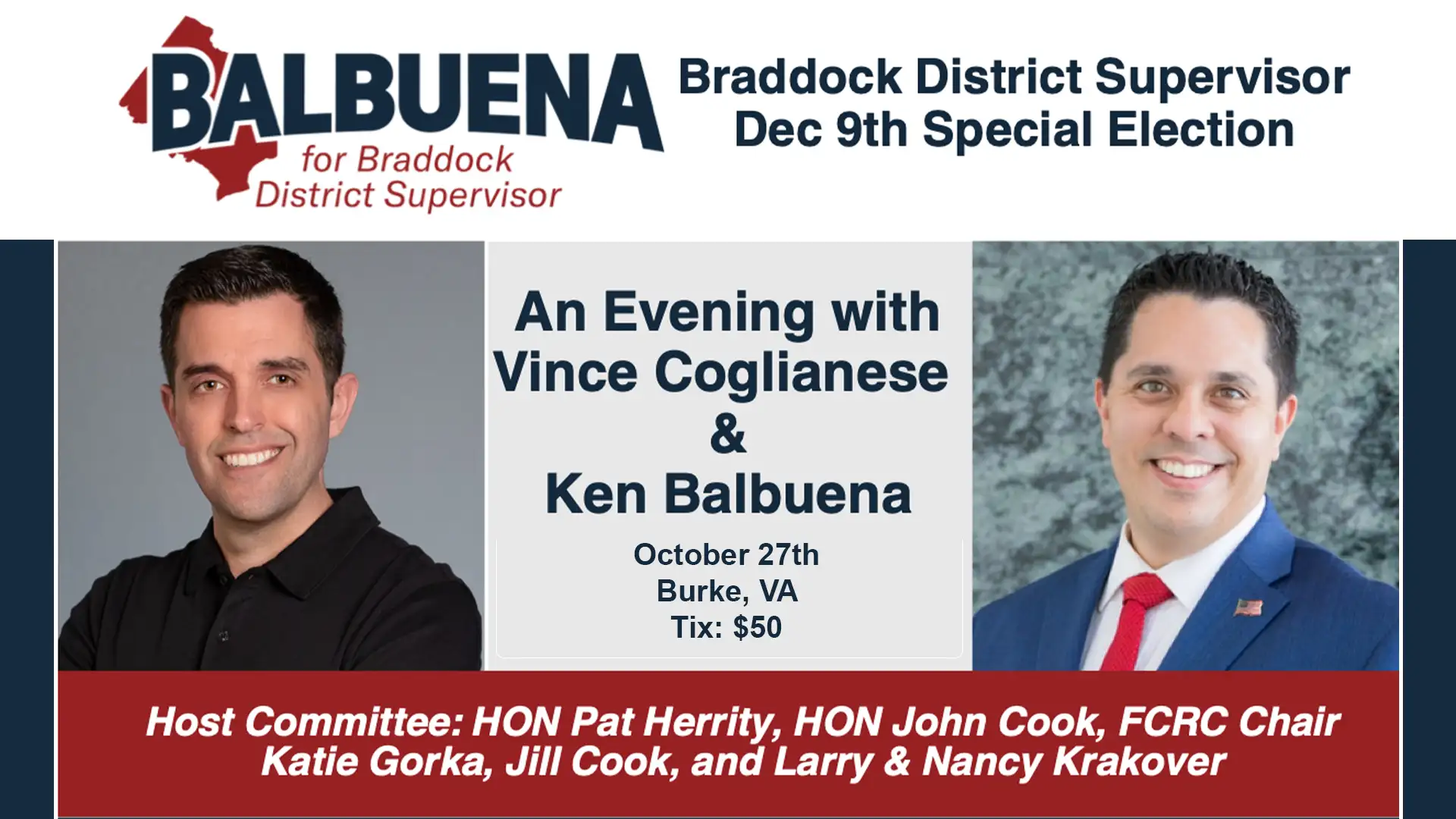 Fundraiser: Ken Balbuena for Braddock Supervisor with Very Special Guest Vince Coglianese, Nationally Syndicated Conservative Radio Host Image