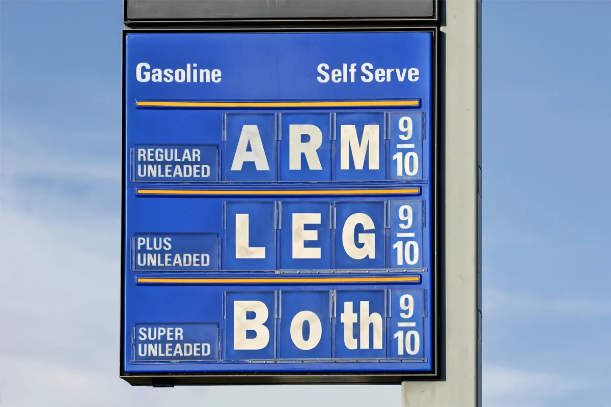Gas station fuel price sign — Virginia's gas tax