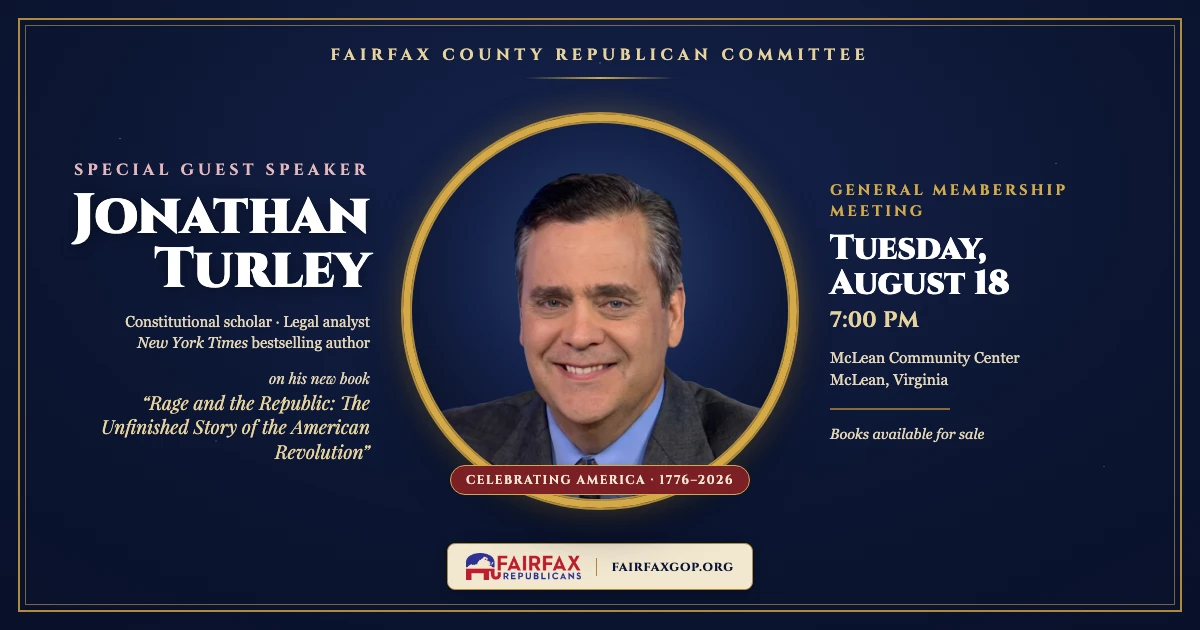 Jonathan Turley Brings His New Book to the Fairfax GOP — Tuesday, August 18 in McLean