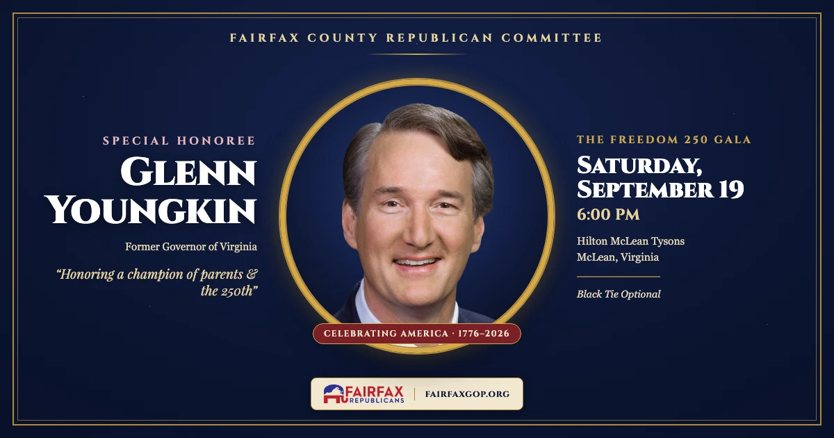 Governor Glenn Youngkin, Special Honoree at the Fairfax County Republican Committee Freedom 250 Gala, September 19 at Hilton McLean Tysons